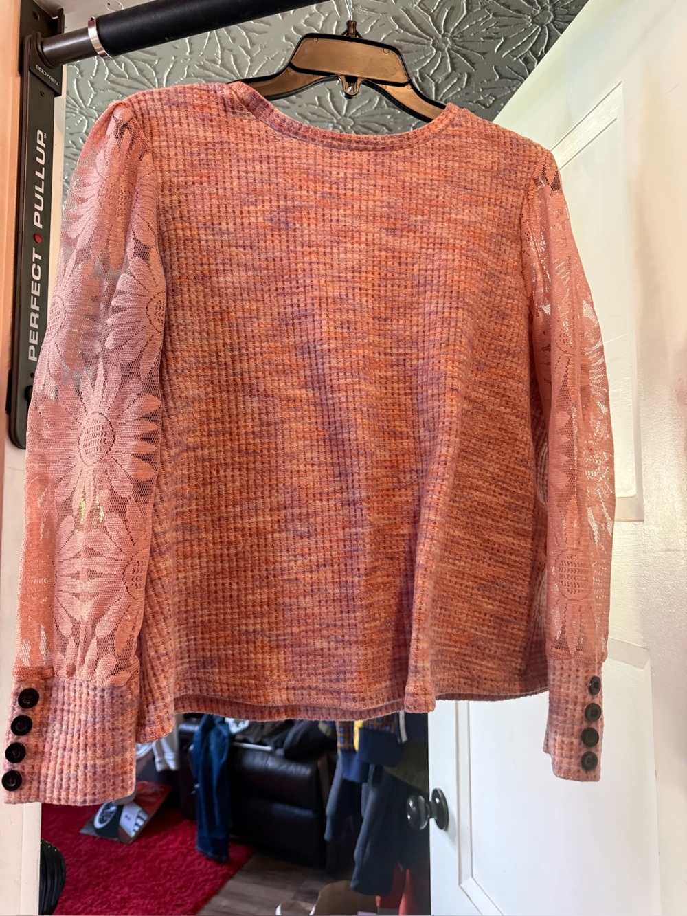 Pink Lace-Sleeve Knit Top